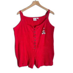 Animaniacs Vintage 90s Knit Embroidered Button Up Romper Playsuit Red Size Large